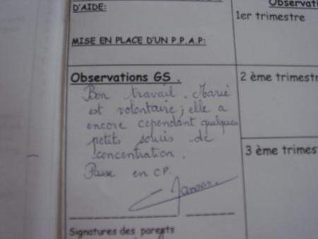 Passage en CP pour Marie